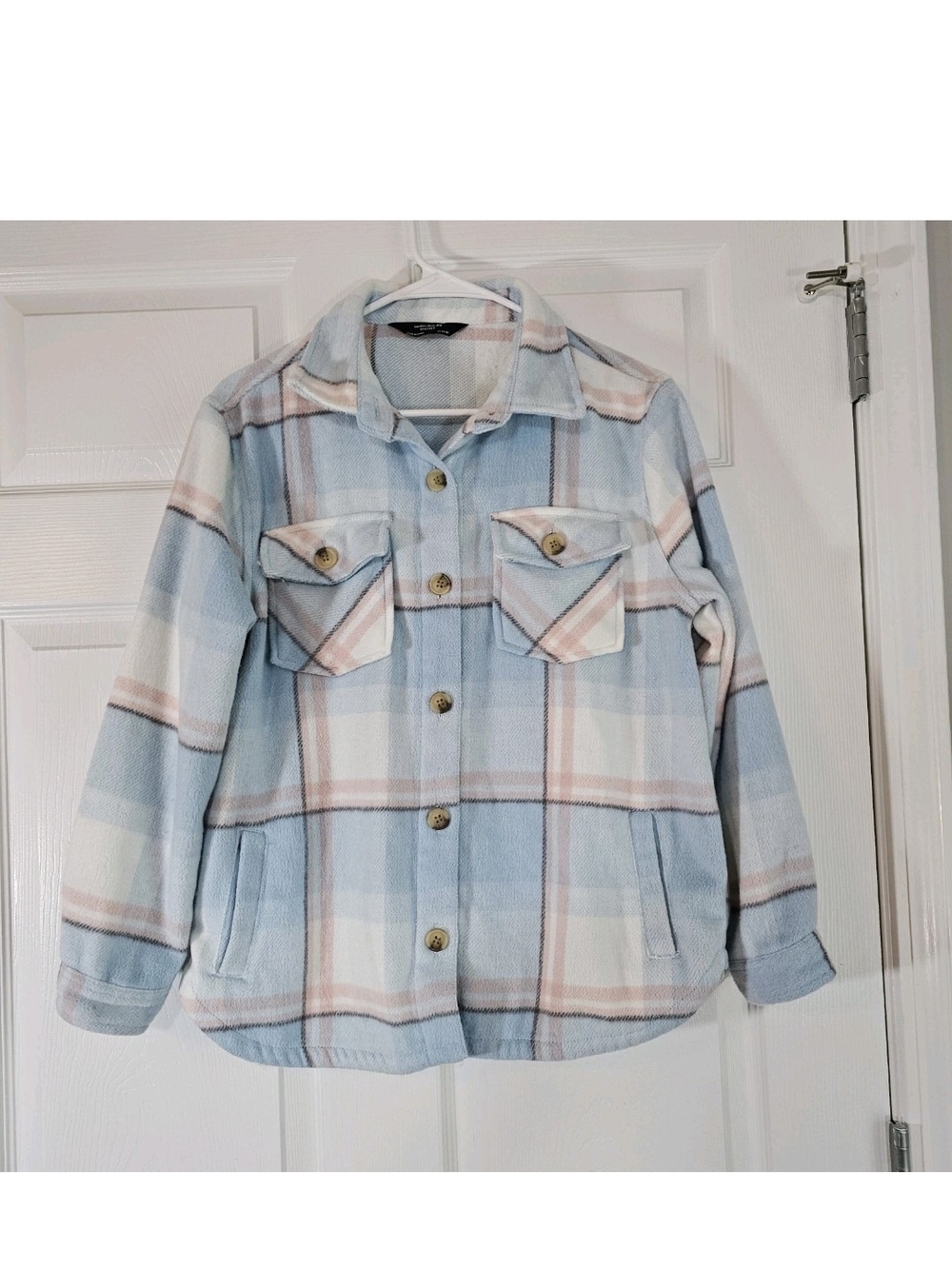 Plaid Shacket Powder Blue Button Front Shacket Jacket Womens XL Cabincore Soft